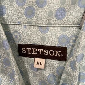 Stetson Men's Green and Blue Geometric Shirt